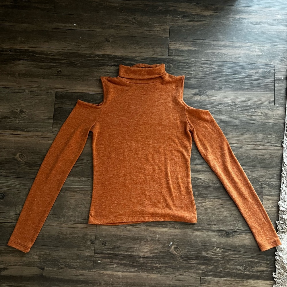 Rust Cold Shoulder Turtleneck Sweater